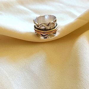 925 Sterling silver tri tone spinner ring